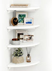 White Corner Floating Shelves for Wall – Set of 4, Rounded Wood Wall Mounted Corner Shelf with Hardware, Space Saving Decorative Storage for Kids Room, Bathroom, Living Room, Office – White