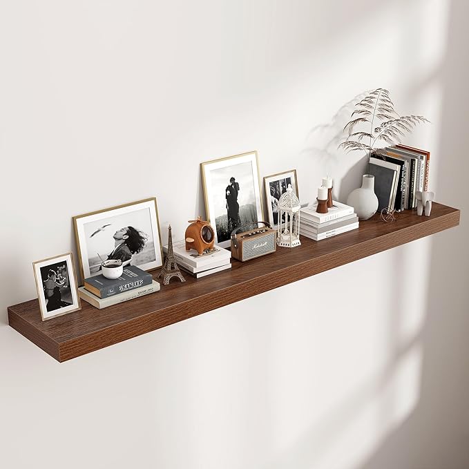 Floating Shelves for Wall, 72 Inch Wide x 12 Inch Deep Floating Shelves, Long Wood Floating Wall Shelf Shelves for Living Room Bathroom Bedroom Kitchen Home - (Walnut, 72