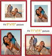 Vittanly 11x14 Picture Frame Set of 4, Display Pictures 8x10 with Mat or 11x14 without Mat, Gallery Wall Frame Set for Wall or Tabletop Display, Engineered Wood with Shatter Resistant Plexiglass, Red