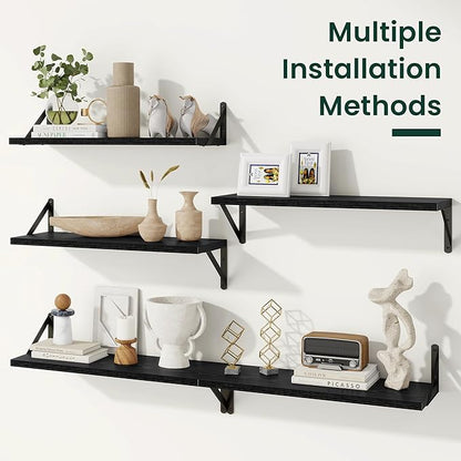 Floating Shelves, 8 Inch Deep Rustic Wood Wall Storage, 36W x 8D Wall Shelves Set of 2, Heavy Duty Metal Brackets, Industrial Book Shelf for Living Room, Kitchen, Bathroom, Bedroom, Black