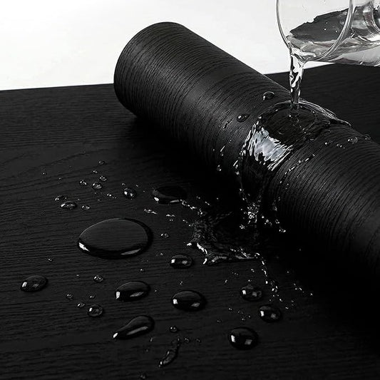 Matte Black Wood Grain Contact Paper 17.3" x 118" Thick Vinyl Removable Peel and Stick Self Adhesive Wallpaper for Kitchen Countertops Cabinets Furniture