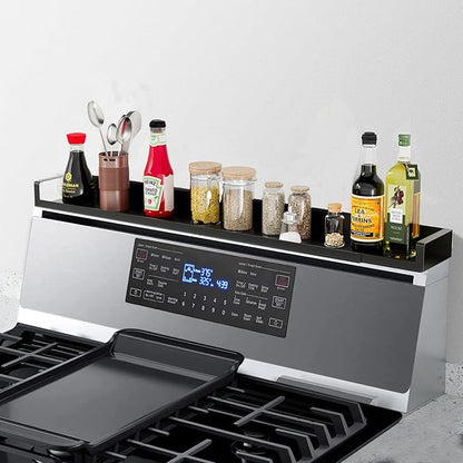 4X Strong Magnetic Stove Top Shelf, Adjustable 15-30 Inches, Fits Various Stove Lengths, Kitchen Organizer, Holds Spices, Condiments and BBQ Sauces (Matte Black)