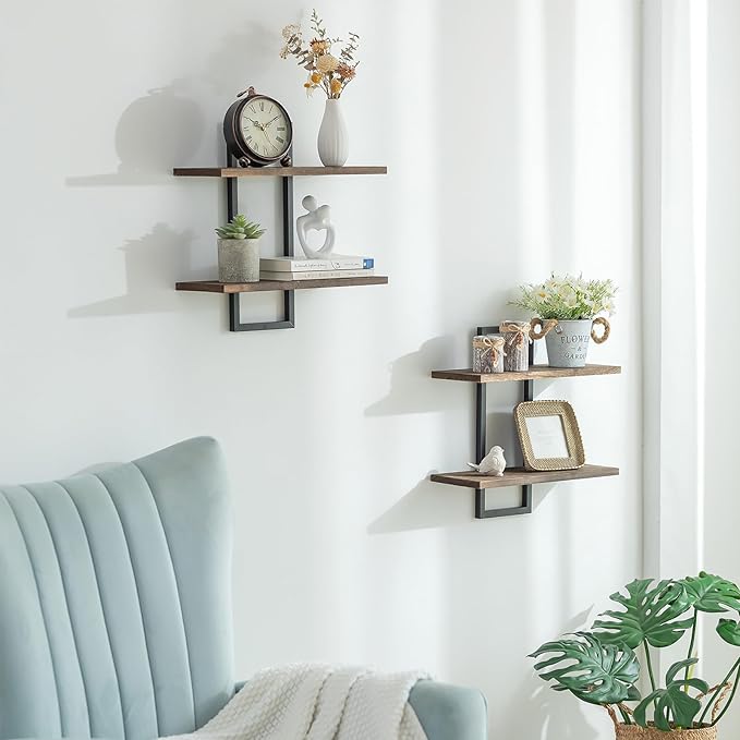 Decorative Floating Shelves for Bedroom: 2-Tier Display Hanging Shelves Storage for Home Office Small Space Corner