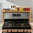 Over The Stove Top Shelf for Kitchen Bamboo Spice Rack Organizer for Back of Stove with Protective Lips & 6 Hooks,Easy Installation 33.5 * 4.5 * 13.4”