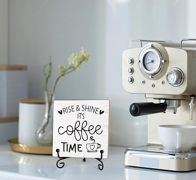Coffee Desk Decor Sign, Coffee Time Sign With Stand For Farmhouse Home Kitchen Table, Wine Sign For Farmhouse Home Kitchen Bar Shelf Table, Gifts For Family Friend Coworker-07