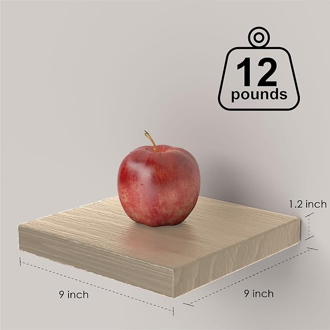 Small Floating Shelves for Wall - 9 Inch Square Natural Wood Shelves for Bedroom, Living Room, Bathroom, Kitchen, Office Decor Set of 3