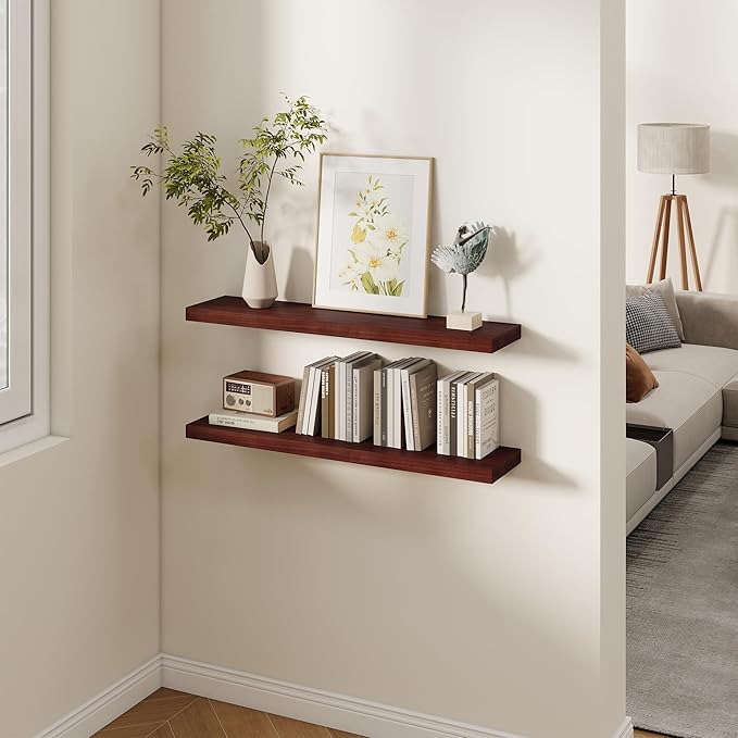 Fun Memories Rustic Real Wood Floating Shelves, 8 Inch Deep Floating Shelf Wall Mounted, 36