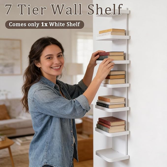 Versatile 7 Tier Wall Shelf Unit, White Floating Shelves with Rounded Corners, Vertical Lack Wall Shelf for Bedroom Living Room Home Decor Display Organizer