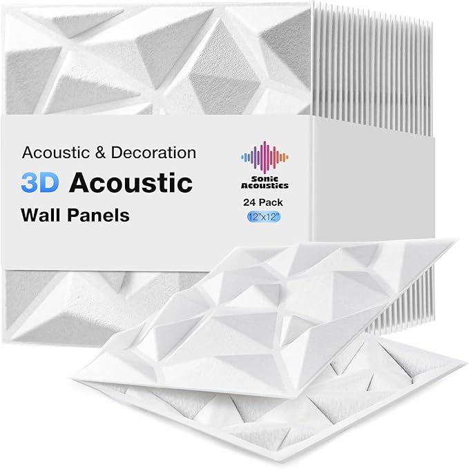 Acoustic 3D Wall Panels,24 Pack Sound Proof Felt Panels for Interior Wall Décor, Hollow Sound Absorbing Panel for Studio, Living Room, Home, Hotel, 12''x12'' Cover 24 sq ft (White, 24 Pack)