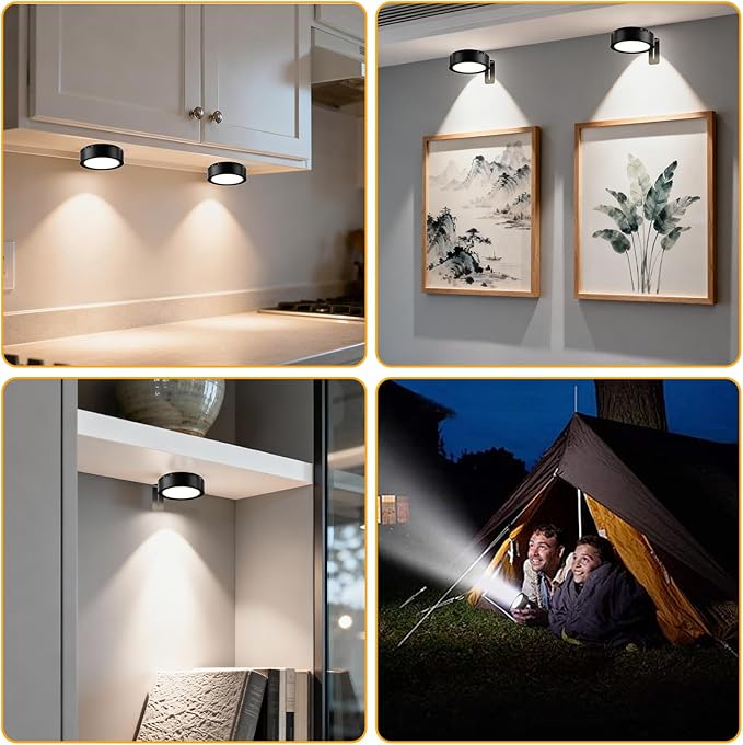 Picture Lights for Wall, 2000mAh Rechargeable Battery Powered Magnetic Lights with 3 Lighting Color Dimmable Timer Art,Poster,Gallery,Painting Display,Photos,Frame,Wall Light,Black (3 Pack)
