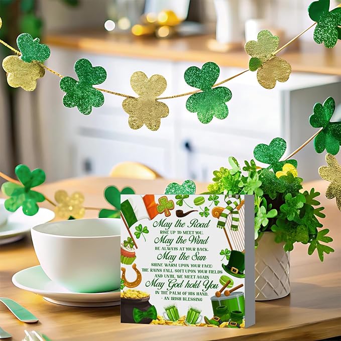 Irish Blessing decor St Patricks Day decorations Rustic Wood Sign Home Tabletop Desk Shelf Decor St Patrick's Day Decorations 5 X 5 Inches