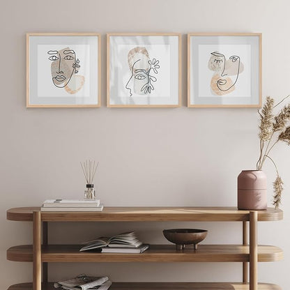 puthiac 20x20 Solid Oak Wood Picture Frame, Fits 16x16 with Mat or 20x20 Without Mat, Wall Display Only, Plexi Front, 3 Pack, Natural Oak