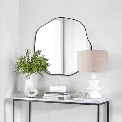 POZINO Irregular Round Mirror, 25" Asymmetrical Circle Mirrors, Scalloped Mirror Over Sink, Modern Frameless Abstract Mirrors for Living Room Bedroom Bathroom Entryway Hallway Fireplace