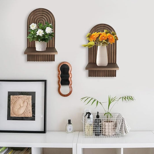 2 Pcs Boho Wooden Rainbow Wall Shelves Floating Shelves for Wall,Decorative Bohemian Rainbow Hanging Shelves Wall Mount Book Shelf,Boho Arch Shelf Wooden Boho Wall Shelf for Living Rooms Bathroom