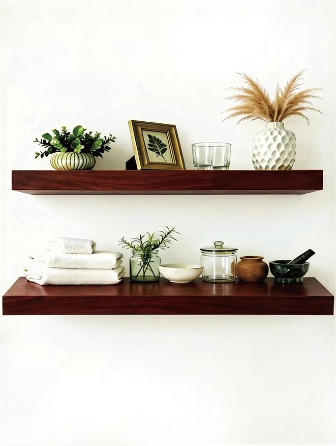 Solid Wood Floating Shelves,40in Finished Real Wood Wall Shelves with Heavy-Duty Hidden Bracket, Easy Installation, Set of 2, 40in x 7.1in x 1.5in, for Living Room Bedroom Kitchen,Walnut