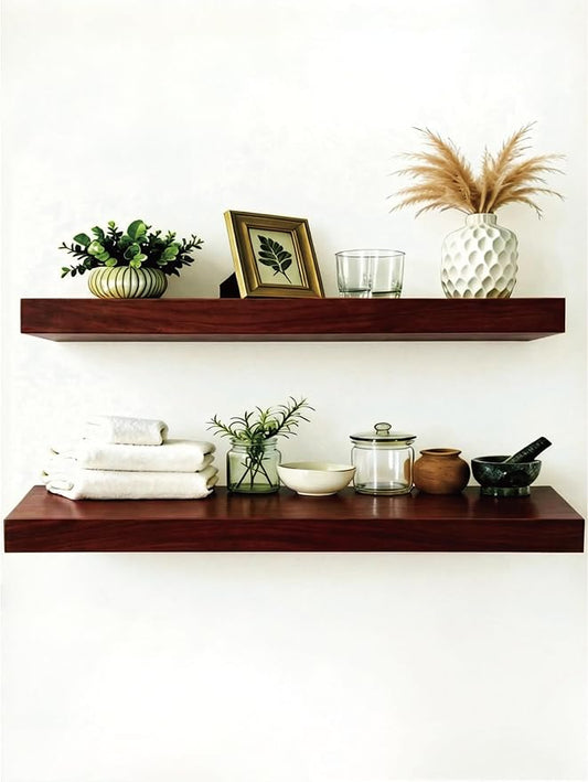 Solid Wood Floating Shelves,40in Finished Real Wood Wall Shelves with Heavy-Duty Hidden Bracket, Easy Installation, Set of 2, 40in x 7.1in x 1.5in, for Living Room Bedroom Kitchen,Walnut
