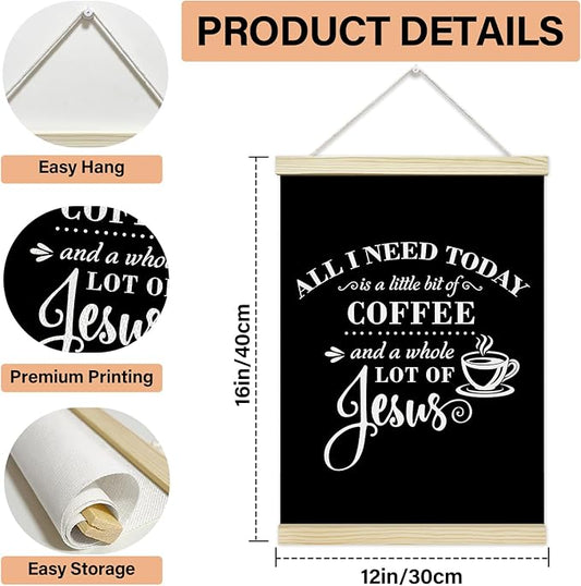 LETUROIA Coffee Poster Hanger Frame, All I Need Today is A Little Bit of Coffee & A Whole Lot of Jesus Canvas Wall Decor(12×16"), Wall Art For Home Kitchen Office Cafe Bar Shelf -36