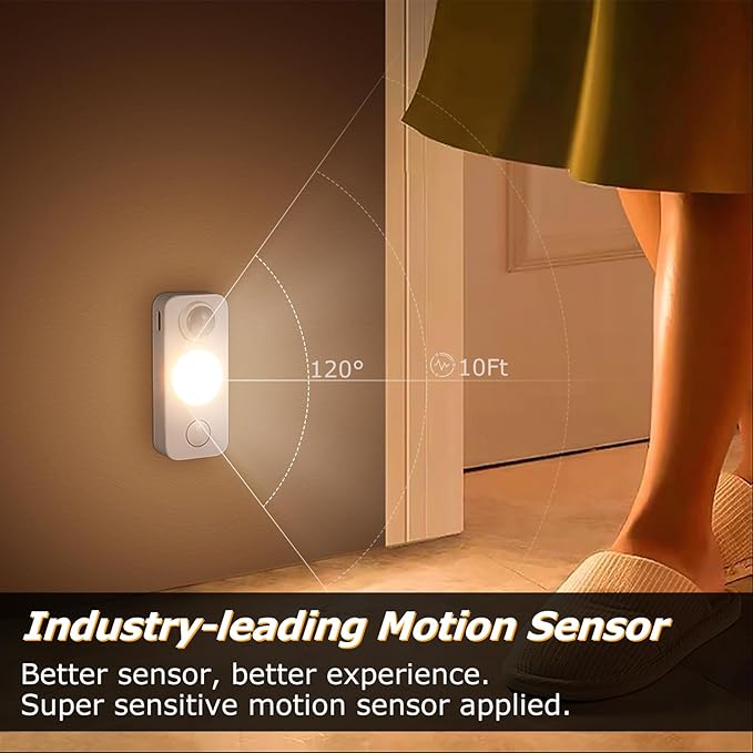 LED Motion Sensor Puck Lights, Rechargeable Cabinet Lights, Stick on Wireless LED Night Light for Closet, Drawer, Shelf, Under Cabinet, Warm White 6Pack, USB Charging Cord Included