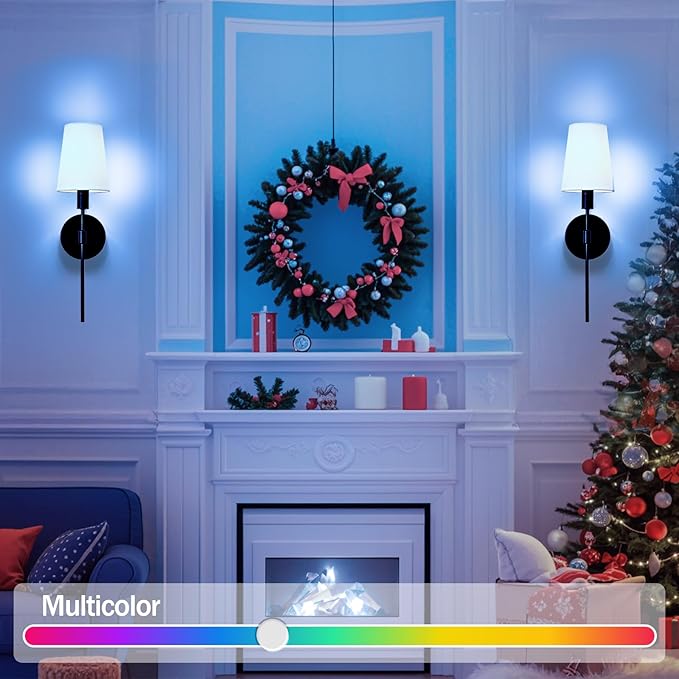 Battery Operated Wall Sconce Set of 2, Rechargeable Wall Lights with 2 * 52000mAh Magnetic Battery Bulbs, 18 RGB Colors, Dimmable Wireless Sconces for Bedroom Living Room Hallway