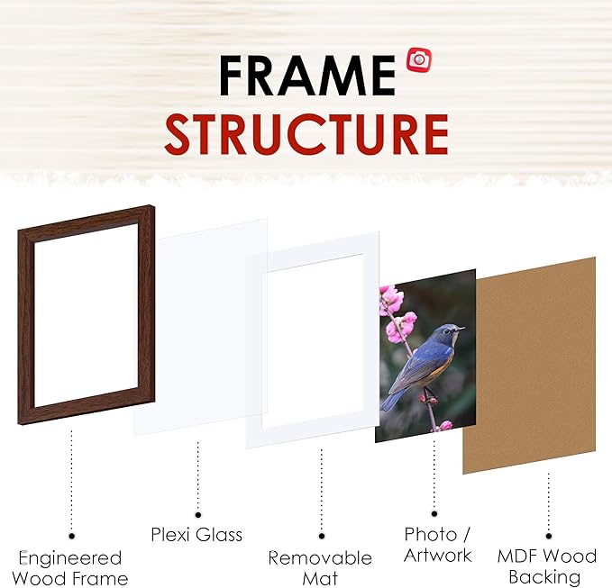 FIXSMITH 5x7 Picture Frame Bulk-4 Pack, Photo Frame with HD Plexiglass, Display Pictures 4x6 with Mat or 5x7 Without Mat, Brown Picture Frames Collage Wall Decor, Wall & Tabletop Picture Frames