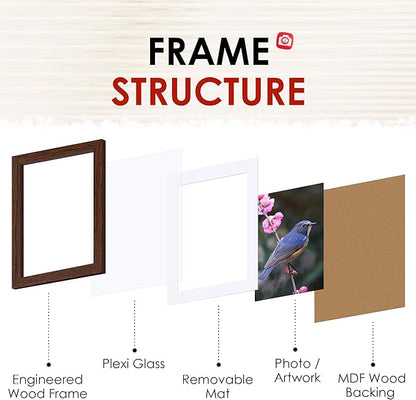 FIXSMITH 5x7 Picture Frame Bulk-4 Pack, Photo Frame with HD Plexiglass, Display Pictures 4x6 with Mat or 5x7 Without Mat, Brown Picture Frames Collage Wall Decor, Wall & Tabletop Picture Frames