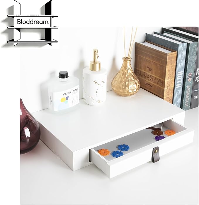 Furniture Shelves Floating Shelf with Drawer, 16", White