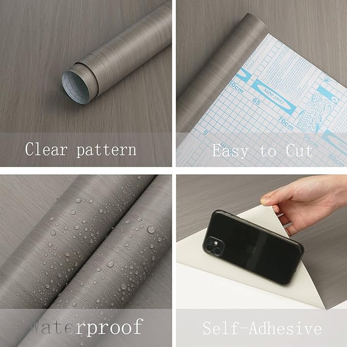 Heroad Brand Grey Wood Wallpaper Peel and Stick Wallpaper for Cabinets Removable Modern Wood Grain Contact Paper Self Adhesive Wood Contact Paper Roll 15.7