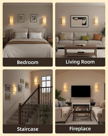 EZVALO Battery Operated Wall Sconce, Wireless Wall Sconces Set of Two with Remote, 3 Color & 80 RGB Rechargeable Wall Lights, Dimmable, Timer, White Linen Shade Wall Decor for Bedroom, Living Room