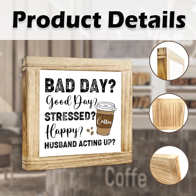 Funny Coffee Quotes Sign Funny Cafe Decor Sign Rustic Coffees Bar Signs Handmade Rustic Wall Art Farmhouse Cafe Wooden Decoration Coffee Lover Gift For Kitchen Bar Office Decor 5.9x5.9 Inch
