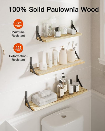 AMADA HOMEFURNISHING Long Wall Shelves, Rustic Farmhouse Style, Wood Floating Shelves for Wall Decor, Bathroom & Bedroom Storage, Living Room Book Shelves, 6pcs