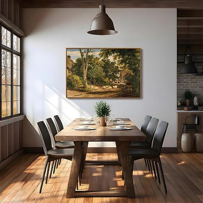 OIQArtOIQ Vintage Framed Wall Art Rural Farm Scene Canvas Art Prints Countryside Landscape Pictures Wall Decor Modern Rustic Farmhouse Paintings Artwork For Bedroom Bathroom Office Living Room