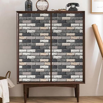 Yancorp 32.8ft Peel and Stick Wallpaper Dark Grey Stone Brick Wallpaper Self-Adhesive Backsplash Decorative Wallpaper Wall Covering…