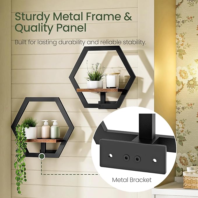 Floating Shelves for Wall, Wall Planters for Indoor Plants Set of 2, Plant Wall Shelf, for Living Room, Bedroom, Kitchen, Home Office, Rustic Brown and Black TBJ40P2BF