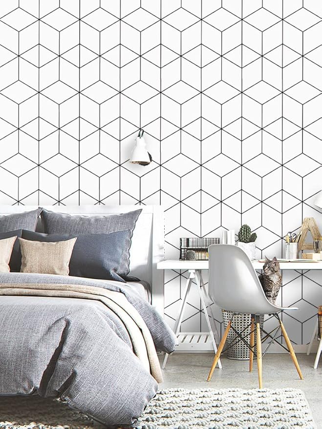 Removable Wallpaper White and Black Contact Paper for Cabinets Stripe Peel and Stick Wallpaper Self Adhesive Contact Paper for Wall Covering Vinyl Rolls 118