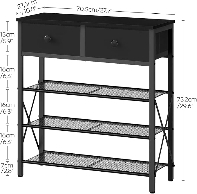 4 Tier Shoe Rack, Large Capacity Shoe Storage Organizer, Metal Shoe Shelf with Drawer and Wooden Top, for 16 Pairs of Shoes, for Entryway, Closet, Black SS24BB