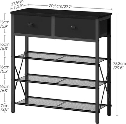 4 Tier Shoe Rack, Large Capacity Shoe Storage Organizer, Metal Shoe Shelf with Drawer and Wooden Top, for 16 Pairs of Shoes, for Entryway, Closet, Black SS24BB