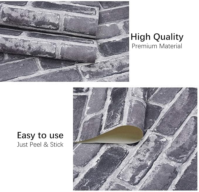 Okydoky Peel and Stick Wallpaper, Grey Brick Wallpaper for Home Decoration, Contact Paper Stick and Peel Backsplash, Vinyl Self Adhesive Wall Paper for House, Workshop&Office, 17.3"x236", C201-6