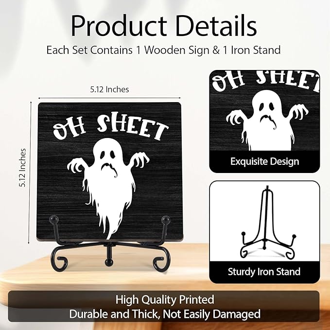 Halloween Bathroom Decor, Oh Sheet Wooden Sign for Home Restroom Desk Shelf, Spooky Ghost Table Centerpieces for Washroom Accessories - A10