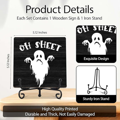 Halloween Bathroom Decor, Oh Sheet Wooden Sign for Home Restroom Desk Shelf, Spooky Ghost Table Centerpieces for Washroom Accessories - A10