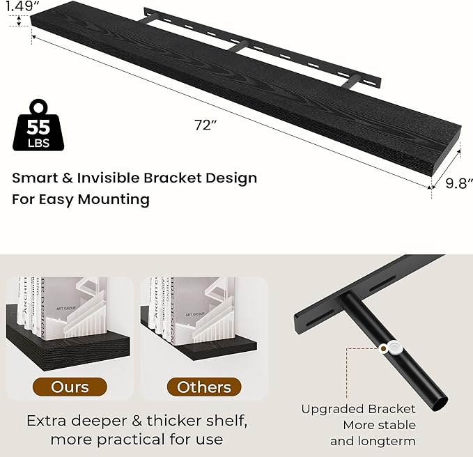 Dreamland 72 Inches Floating Shelves for Wall, 9.8