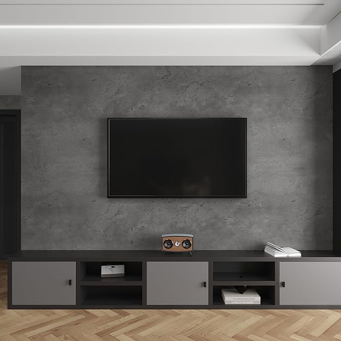 48"×591" Large Size Extra Wide Thick Darker Grey Black Concrete Wallpaper Peel and Stick Dark Gray Concrete Cement Contact Paper Vinyl Textured Adhesive Sticker for Bedroom Bathroom Gym Walls
