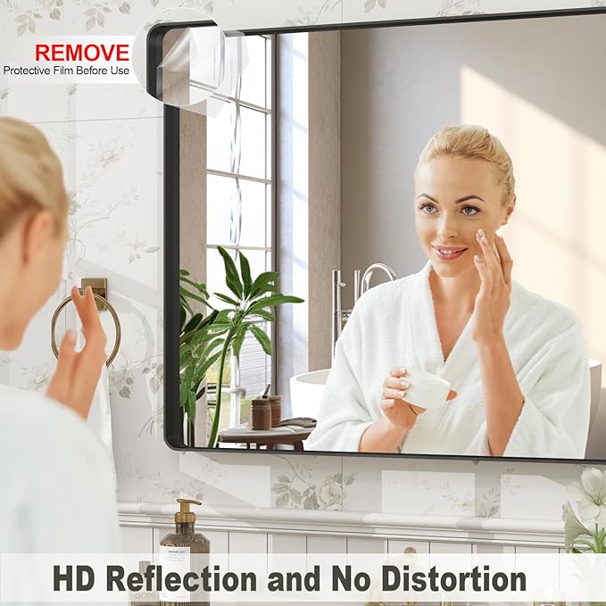 60x36 Inch Black Framed Bathroom Mirror for Wall, Large Matte Black Bathroom Vanity Mirror, Rounded Rectangle Mirror, Anti-Rust, Shatterproof, Hangs Horizontally or Vertically