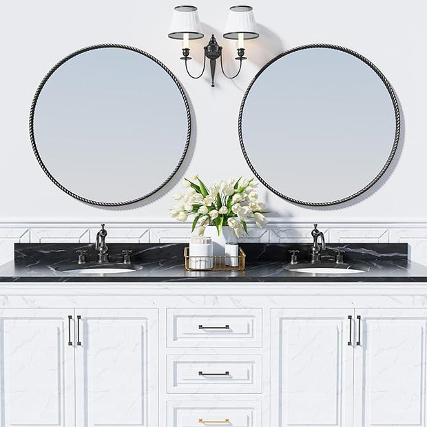 PROHOMEWARE Black Round Bathroom Mirrors, 32 inch Circle Wall Mounted Hanging Mirror for Entryway, Living Room, Hallway, Bathroom, Bedroom