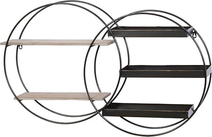 Deco 79 Metal Geometric Wall Shelf Overlapping Circle 5 Level with Wood Accents, 34" x 7" x 20", Black
