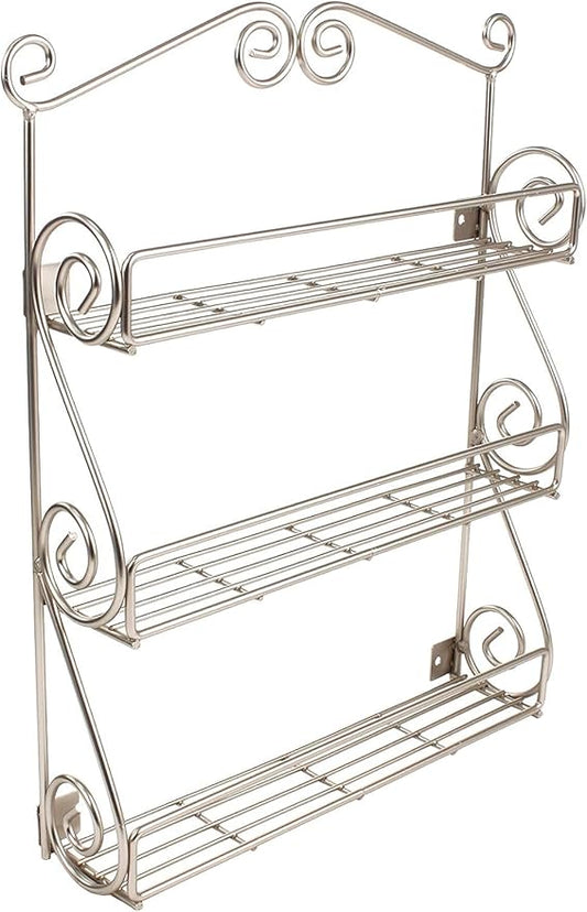 FitWell Scroll Wall Mount Spice Rack, 3-Tier, Traditional Spice Rack Cabinet & Kitchen, Beauty & Nail Polish Organizer for Bathroom, Scroll Wall-Mounted (Satin Nickel)