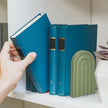 Whaline 4Pcs Boho Arch Wood Bookends Sage Green Rainbow Wooden Book Stands Decorative Non Skid Book Stoppers Study Cute Bookend for Back to School Heavy Books Home Office Library Kitchen (4 Colors)