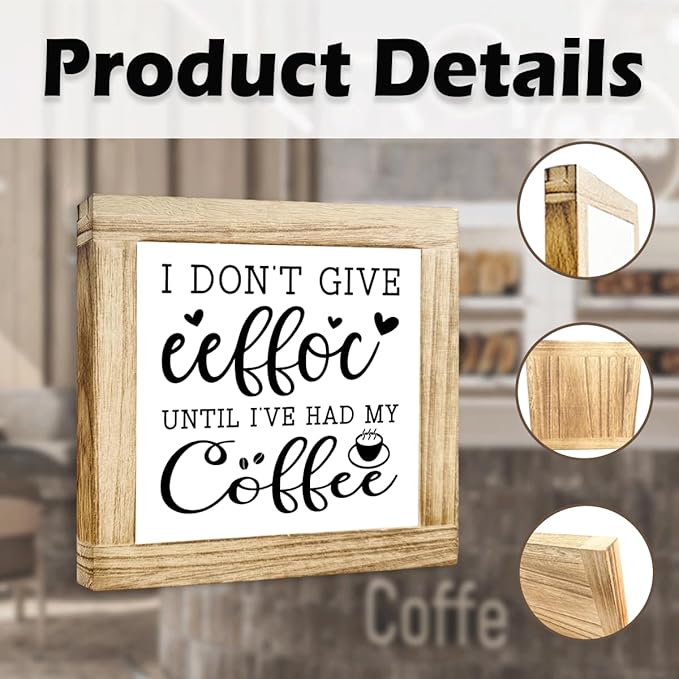 Funny Coffees Bar Sign I Dont Give Eeffoc Until I‘ve Had My Coffee Rustic Coffees style Decor Table Decor for Kitchen Home Office Bar Humorous Coffee Lover Gift 5.9x5.9 Inch