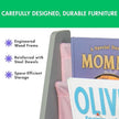 Humble Crew 4-Tier Kids Bookshelf, Grey Wood/Pink - Premium Book Shelf for Kids Rooms with Four Deep Pockets - Toddler Sling Book Rack with Deep Sleeves, Nursery Bookcase Organizer