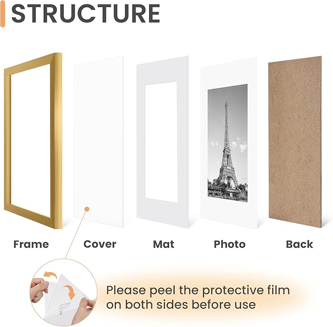 upsimples 12x18 Picture Frame Set of 5, Display Pictures 11x17 with Mat or 12 x 18 Without, Wall Gallery Poster Frames, Gold