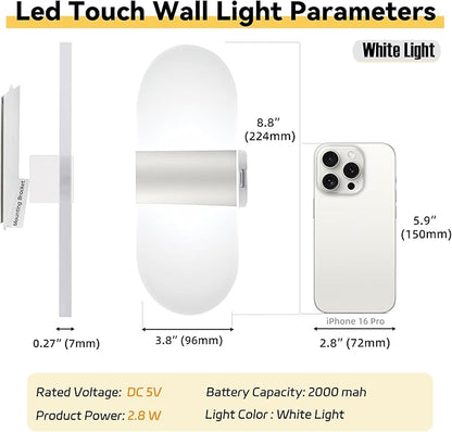 Modern Wall Sconces,2 PCS Acrylic LED Wall Lamp for Living Room Bedroom Hallway,Rechargeable USB Battery Operated,Adjustable Light,Bedside Lights,Touch Control Switch White Light(Arc-Shaped)